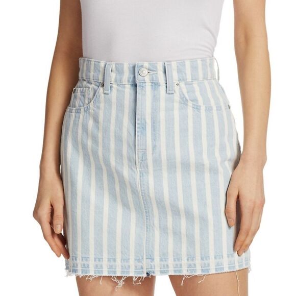 Blue and white striped 7 for all mankind jean skirt w/ distressed hem size 24. - Picture 3 of 15